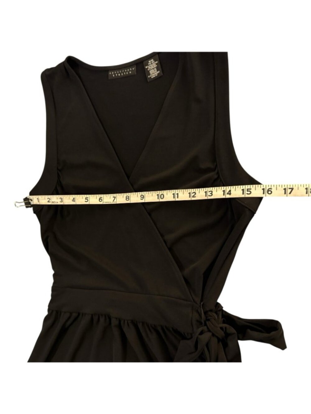 Balletcore Sleeveless Black Dress Women's M Faux Wrap Fit & Flare Minimalist - Picture 14 of 16